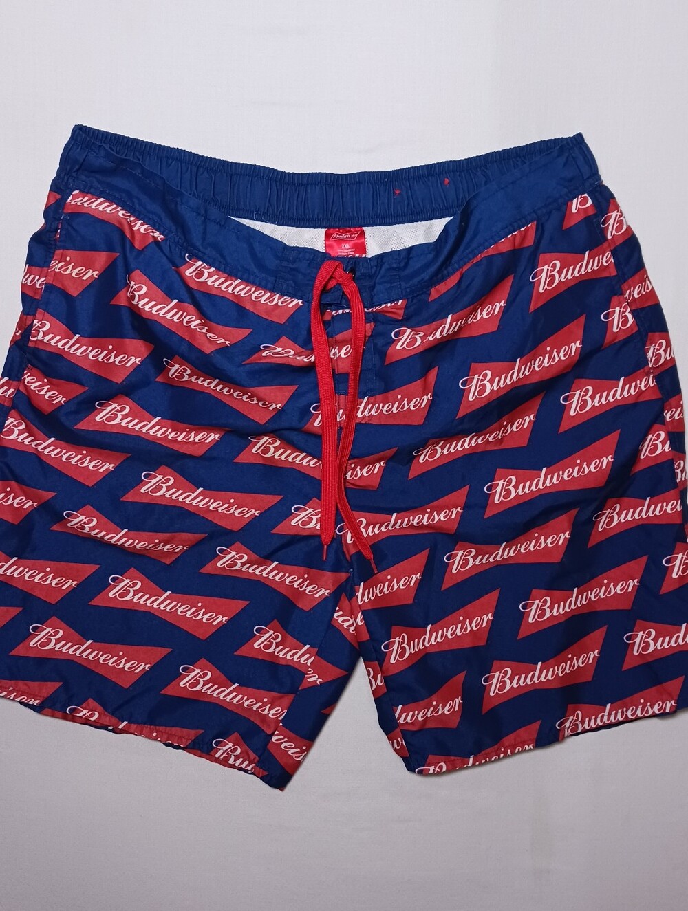 Budweiser Mens Swim Trunks 2XL Blue Red All Over Print Pattern